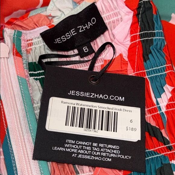 NWT Jessie Zhao Ramona Watermelon Smocked Midi
Dress Size 6 - Picture 11 of 12